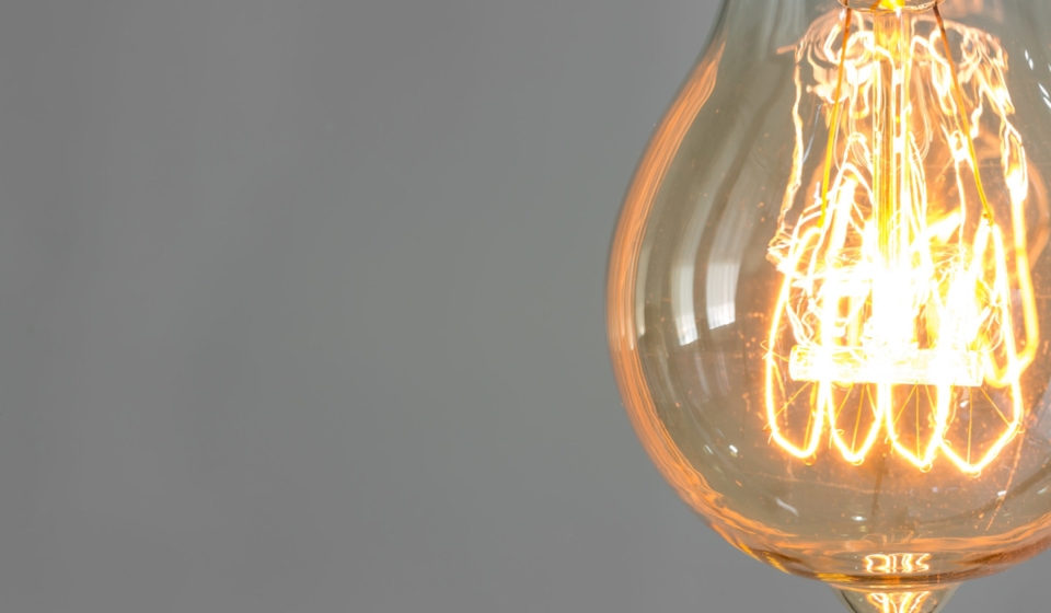 Close up of vintage glowing light bulb